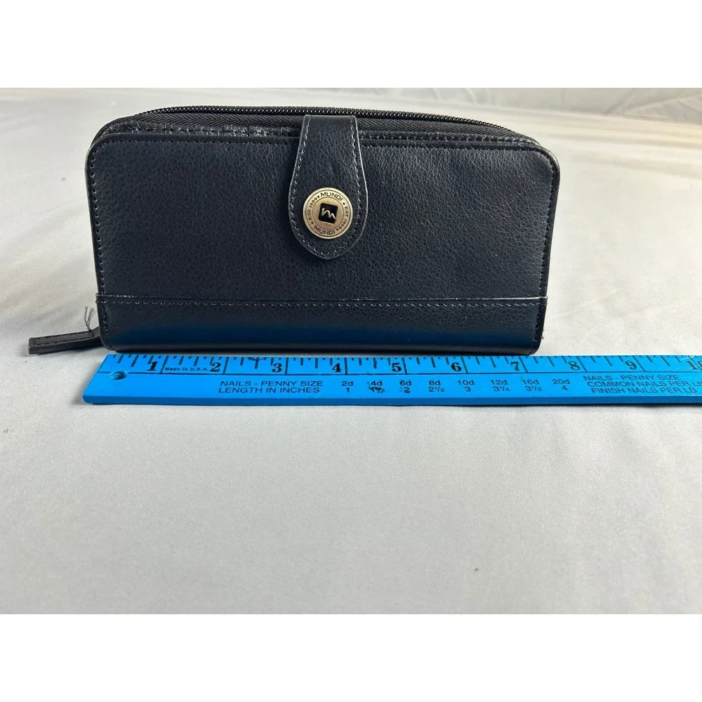 Mundi Black Pebbled Faux Leather‎ Zip Around Wallet Organizer Snap Closure